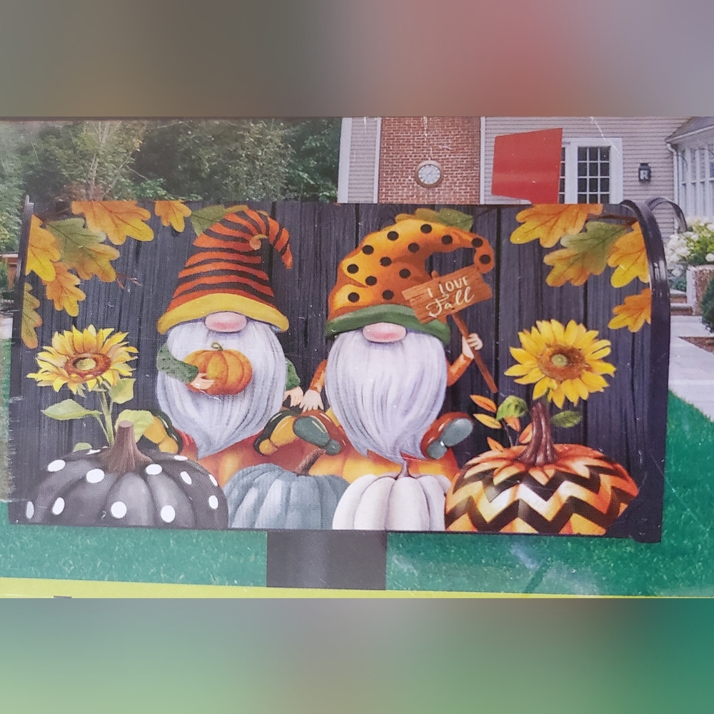 Fall Gnomes Humor Magnetic Mailbox Cover Autumn Patterned Pumpkins Standard